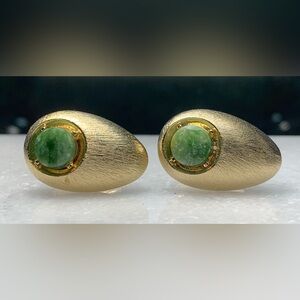 Vintage Dante Gold-Tone Cufflinks • Green Stone • Men’s Formalwear